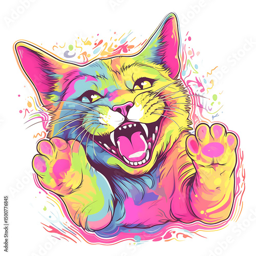 Colorful Cartoon Cat Illustration with Silly Expression – Isolated on White