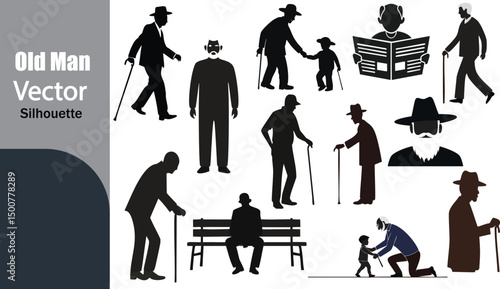 Collection of old men silhouettes vector graphics