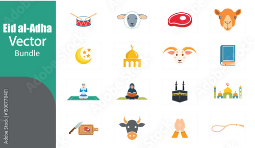Eid al-adha muslim holiday vector icon bundle