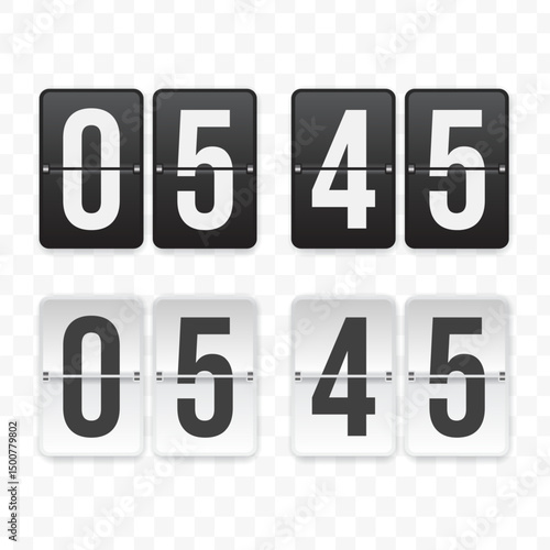 Vector illustration of a flip clock icon sign and symbol  quarter to six. Black and white colored icons for website design .Simple design