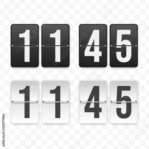 Vector illustration of a flip clock icon sign and symbol  quarter to twelve. Black and white colored icons for website design .Simple design