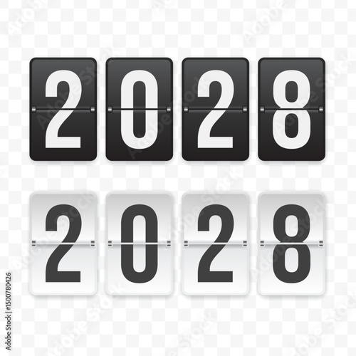 Vector illustration of a flip clock icon sign and symbol  2028. Black and white colored icons for website design .Simple design