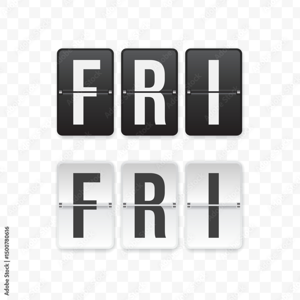 Vector illustration of a flip clock icon sign and symbol Friday. Black and white colored icons for website design .Simple design Vector illustration of a flip clock icon sign and symbol Friday. Black and white colored icons for website design .Simple design
