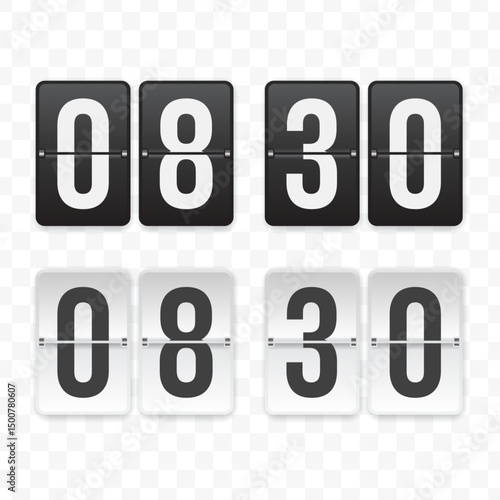 Vector illustration of a flip clock icon sign and symbol  half past eight. Black and white colored icons for website design .Simple design