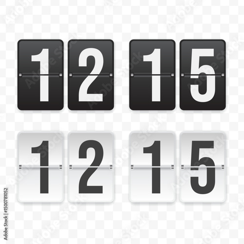 Vector illustration of a flip clock icon sign and symbol  quarter past twelve. Black and white colored icons for website design .Simple design