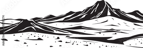 Fantastic landscape on a distant planet, mountains, planets, wastelands, futurism. Hand drawn vector illustration	