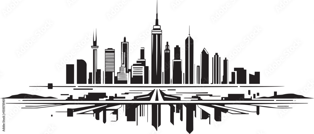 Obraz premium Futuristic cityscape. Hand drawn vector illustration 