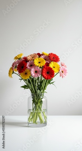 Wallpaper Mural Photo of Colorful Gerbera Flowers in a Glass Vase on White Table Torontodigital.ca