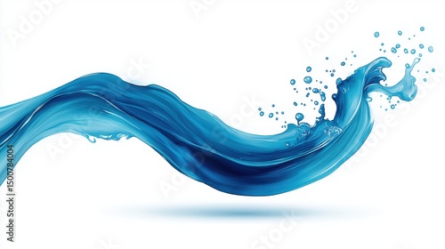 Blue liquid wave with splashes