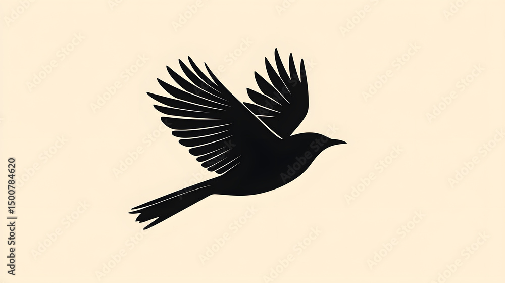 Obraz premium Soaring Silhouetted Bird: Witness the graceful dance of a silhouetted bird against the backdrop of an organic canvas, embracing the essence of freedom and the allure of flight. 