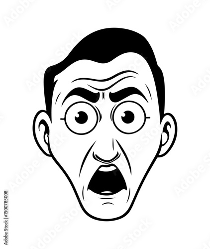 portrait of a amazed shocked man simple vector illustration