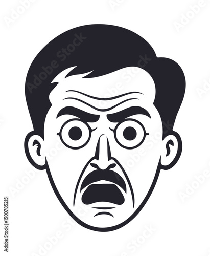 very angry face of a man vector illustration, angry person with mustache vector shape illustration