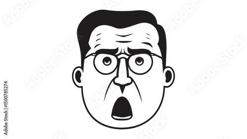 amazed overweight person with glasses line art vector illustration 