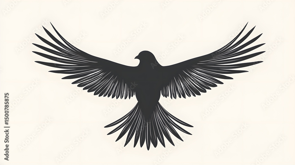 Obraz premium Soaring Silhouette: A striking silhouette of a bird in full flight, its wings outstretched, captured in monochrome, symbolizing freedom and aspiration.