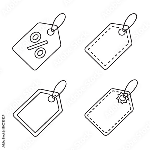 Discount Tag and Sale Label Icons Set. Four Outline Price Tags, Showing Different Styles and Designs
