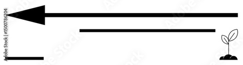 Bold arrow pointing left with sprouting plant on soil, symbolizing growth, direction, nature, sustainability, progress, agriculture, and eco-innovation. Ideal for business strategy sustainability