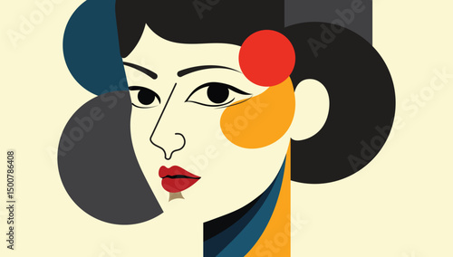Female Portrait in Modern Cubist Style Featuring Bold Shapes and Vibrant Colors in Artistic Composition.