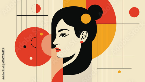 Abstract Modern Woman Illustration in Geometric Art Style with Bold Colors