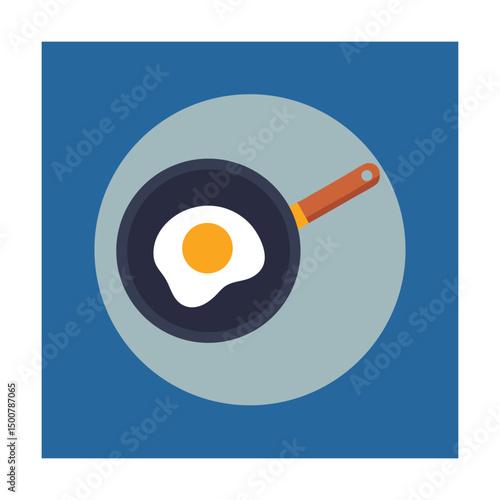 Simple illustrated image of a fried egg in a frying pan for breakfast concept