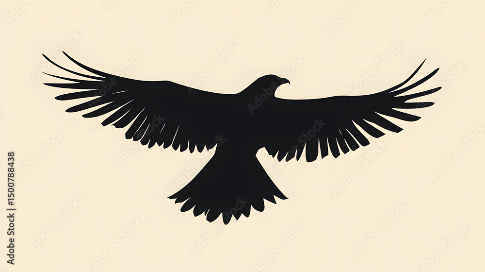 Obraz premium Soaring Silhouette of an Eagle: A stylized silhouette of an eagle with outstretched wings, rendered in bold black against a soft background. conveying strength and freedom.