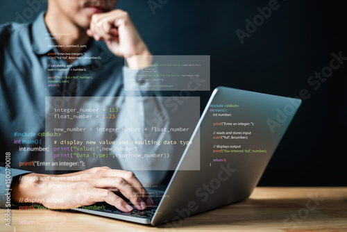 Software development. Programming engineer. Coding application.