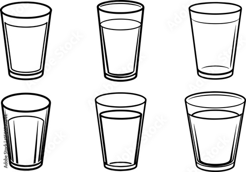Set of  water glass outline vector illustration, coloring book page line art