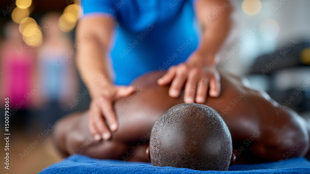 Naklejka premium A wellness coach explaining the health benefits of regular massage to a group 