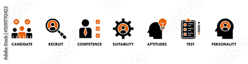 Assessment center banner web icon vector illustration concept for personal audit of human resources with icon of user candidate, recruit, competence, suitability, aptitudes, test and personality