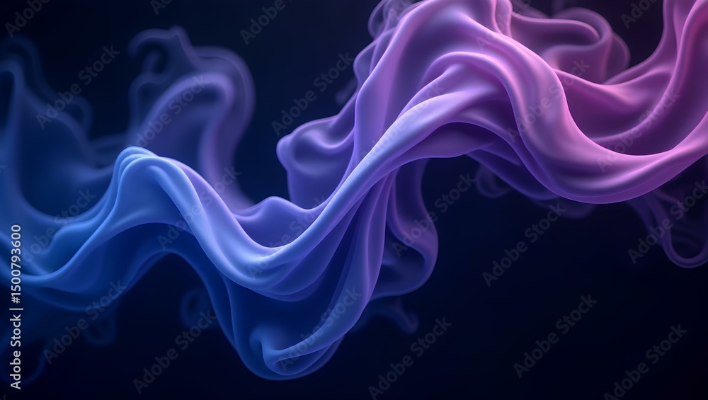 Obraz premium Ethereal Fabric Flow: A mesmerizing composition of swirling fabric, rendered in gradient shades of blue and purple against a dark backdrop, creating a sense of fluidity and artistic elegance.
