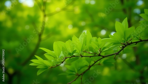 Branch in the Green: A close-up of a branch with vibrant green leaves, bathed in natural sunlight, exudes a sense of freshness and vitality.