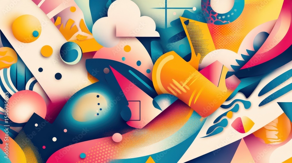 Fototapeta premium Abstract Colorful Composition with Geometric and Organic Shapes