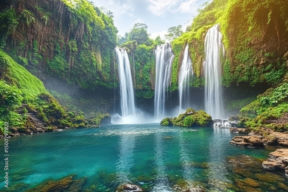 Fototapeta premium Waterfall cascading into a turquoise pool