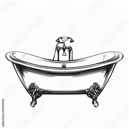 Old fashioned bathtub image. Bathroom with bathtub Image vector isolated on white background