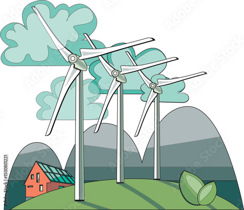 sketch of windmill vector illustration design with rural scenery