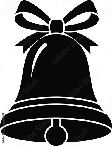 black bell with bow,decorative bell silhouette,simple bell icon,christmas decoration,holiday symbol,black and white illustration
