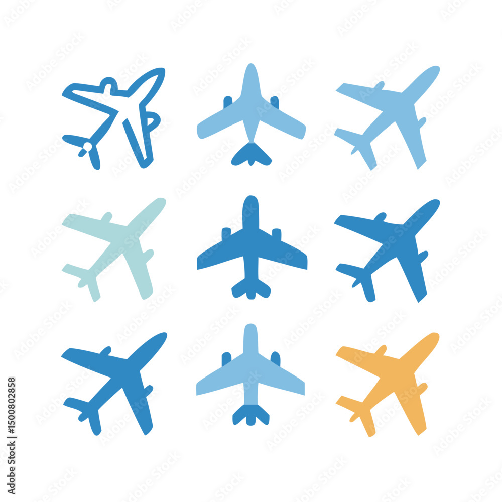 Airplane icon set. Aircraft vector sign. Airport arrival departure symbol. Plane icon set. Airplane icon vector. Flight transport symbol. Travel illustration. Holiday symbol.
Airplane icon set. Aircraft vector sign. Airport arrival departure symbol. Plane icon set. Airplane icon vector. Flight transport symbol. Travel illustration. Holiday symbol.