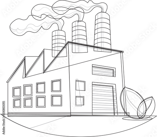 sketch illustration vector design of industrial building construction of factory emitting smoke pollution