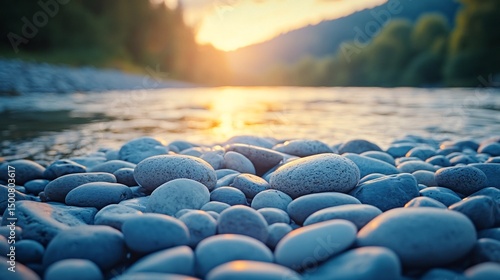 Fototapeta Naklejka Na Ścianę i Meble -  Pebble surface macro, riverbank background