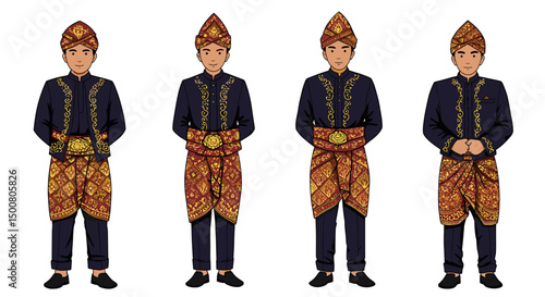 Four figures in traditional attire