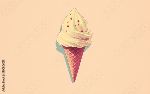 Vanilla Ice Cream Cone with Pastel Background.