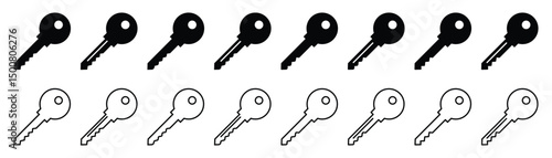 Key Icon Set – Access, Security, Lock and Password Symbols in Flat and Line Vector Style