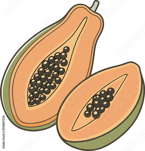 halved papaya,tropical fruit,food,healthy,natural,detailed,realistic,digital art,high quality,studio lighting

