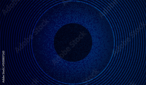 Navy blue concentric circles abstract background with a centered dark circle, evoking depth and mystery, perfect for technological or cosmic themed projects, dynamic visuals