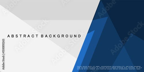 White and blue modern abstract wide banner with geometric shapes. Dark blue and white abstract background. Vector illustration