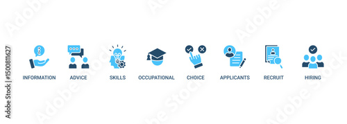 Job fair banner web icon set vector illustration concept for employee recruitment and onboarding program with an icon of the information, advice, skills, occupational, applicants, recruit, and hiring