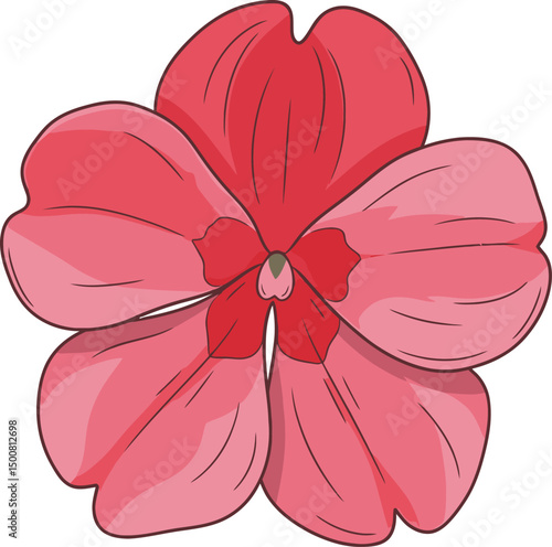 detailed, realistic, 8k, photo-realistic, highly detailed flower illustration, five-petaled delicate red flower with soft, dimensional petals, intricate pollen-filled center, glowing and vibrant, bota
