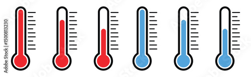 Set of hot and cold icon ,Thermometer and Temperature Icon Set – Hot and Cold Climate Symbols, Weather and Heat Control Vector Illustration.
