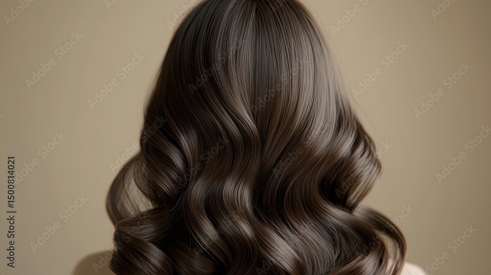 Fototapeta premium Beautiful model girl with Brown hair strand,silky healthy chestnut wavy hair strand,hair wavy ribbon, with smooth,Keratin straightening,Treatment,straight long hair,procedures,Smooth hairstyle.