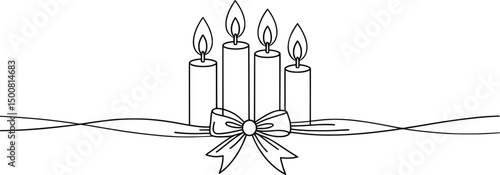 Festive Candle Line Art, Elegant Holiday Flame and Bow Illustration for Seasonal Décor