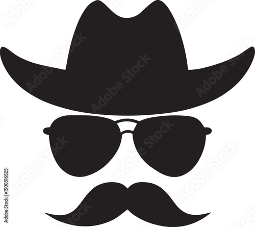 Mystery Silhouette: An intriguing silhouette of a face, complete with a classic hat, cool sunglasses, and a sophisticated mustache, offering a sense of enigma and style.